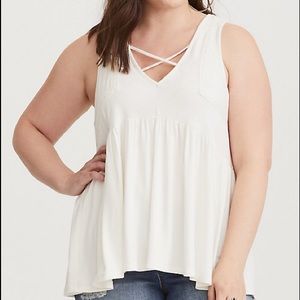 Torrid ivory crochet inset criss-cross babydoll